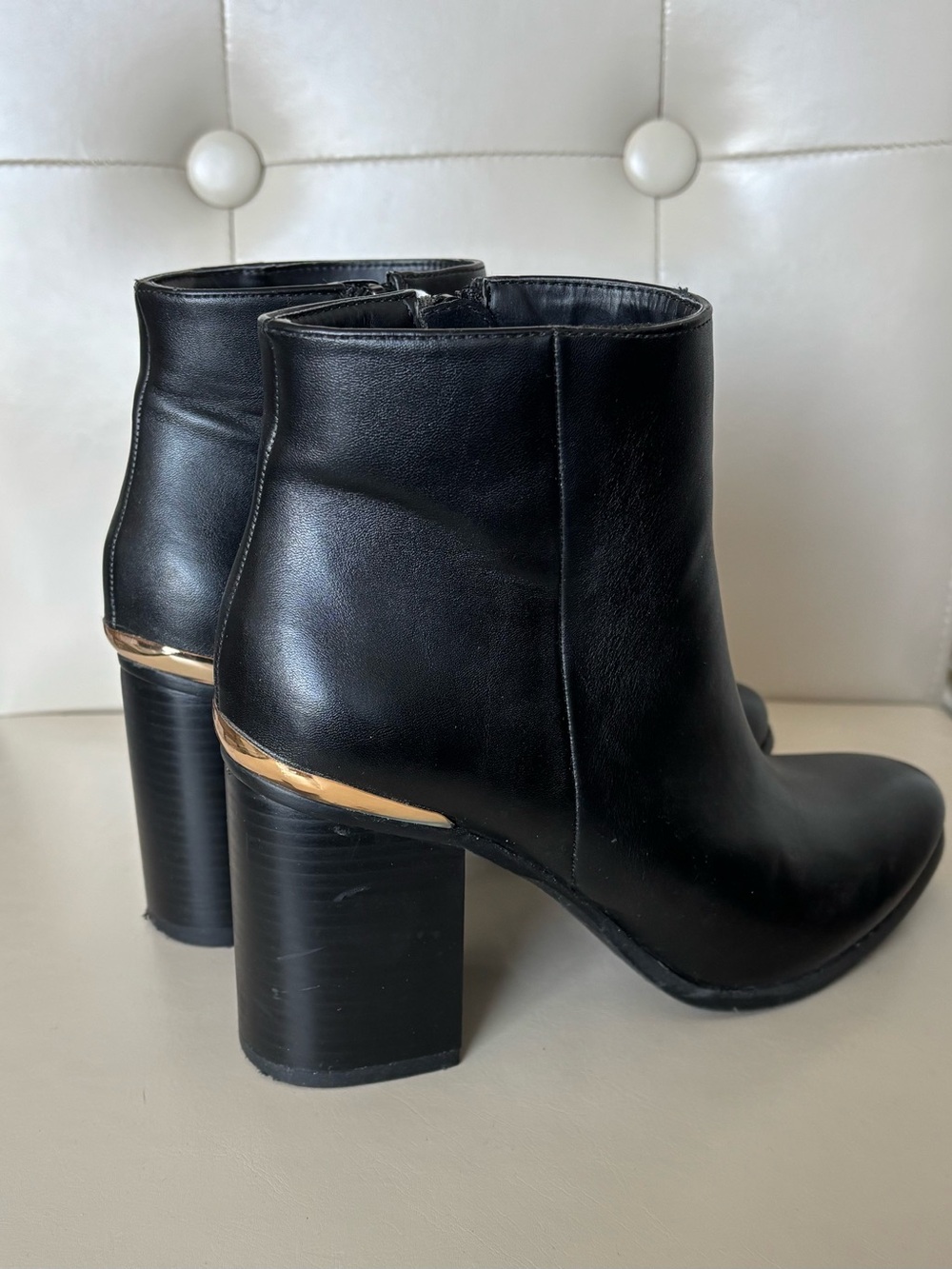 Forever 21 Black Ankle Booties with Gold Heel Detail